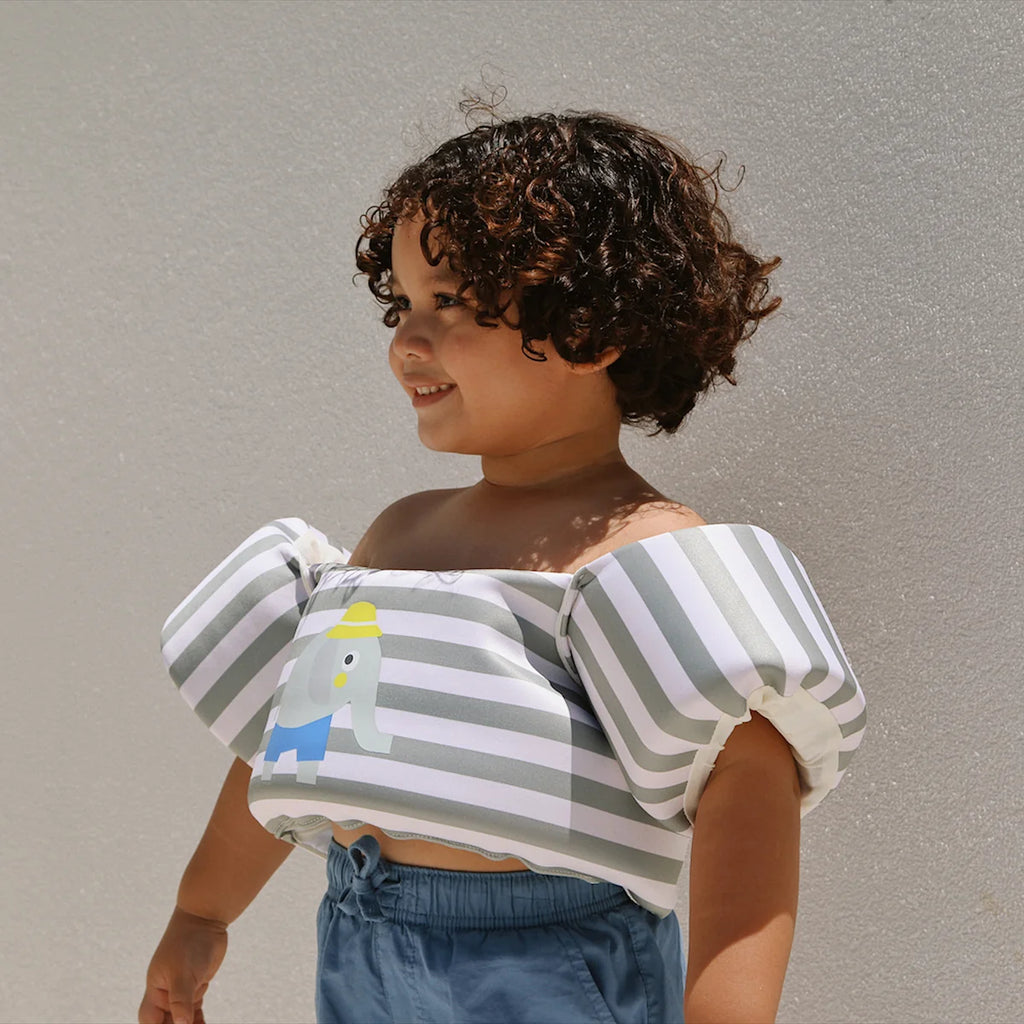 Sunnylife Floatie Jacket 3-6 Eli the Elephant Green Strip