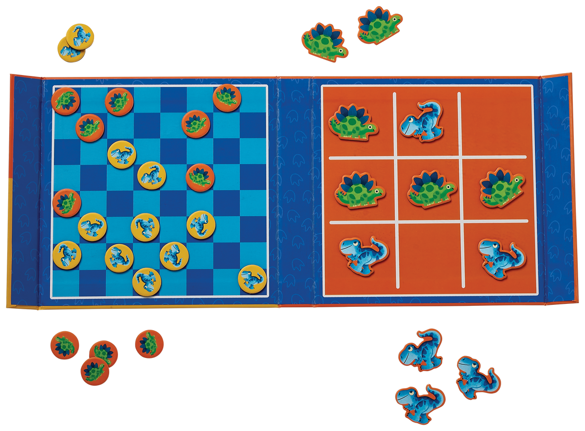 Crocodile Creek — Juegos magnéticos Dino — tres en raya y damas